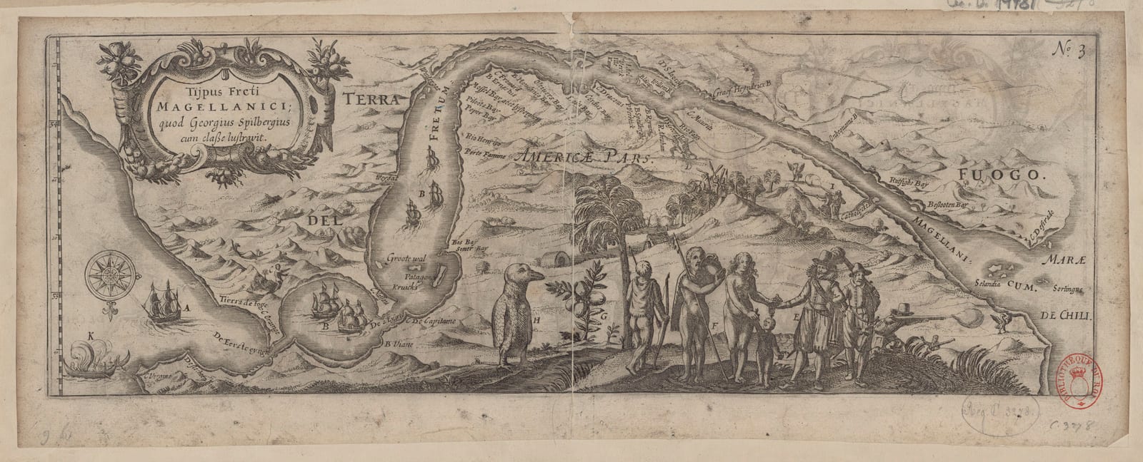 Tijpus Freti Magellanici, quod Georgius Spilbergius cum classe lustravit (The Strait of Magellan)