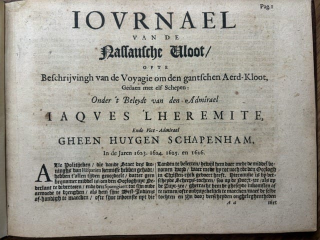 Journael van de Nassausche vloot, ofte beschrijvingh van de voyagie om den gantschen aerd-kloot, gedaen met elf schepen onder 't beleyt van admirael Jacques L'Hermite