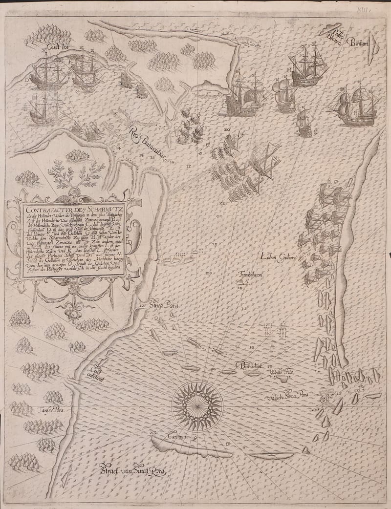 Contrafactur des Scharmutzels der Hollender wider die Portugesen in dem Flus Balusabar (Singapore and the Singapore Strait)