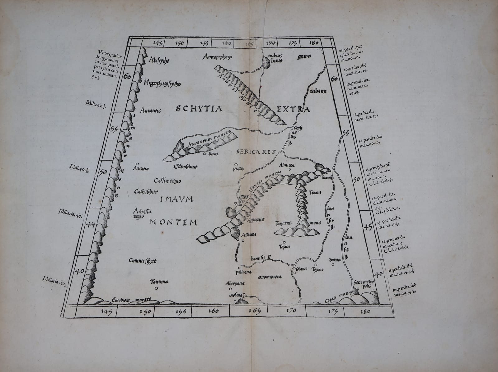 Tabula VIII Asiae: Scythia extra Imaum Montem and Serica (Central Asia and the land of silk), Lyon 1535