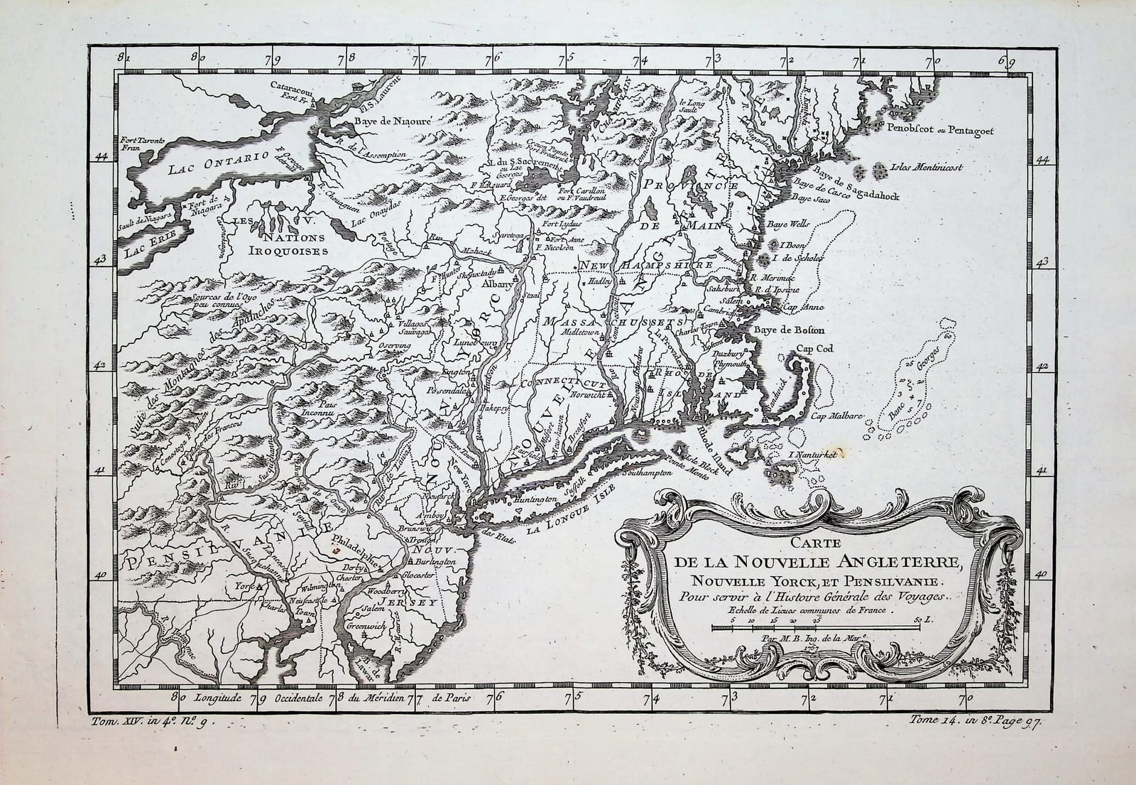 CARTE DE LA NOUVELLE ANGLETERRE, NOUVELLE YORCK ET PENSILVANIE
