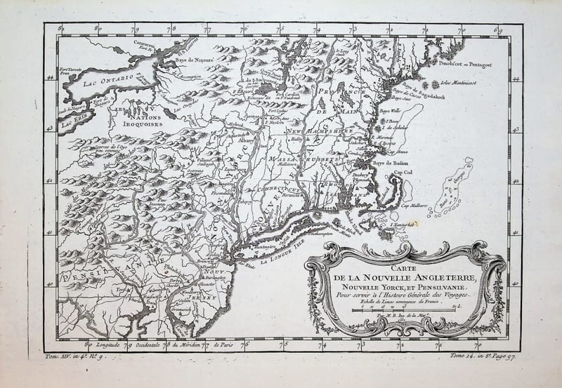 CARTE DE LA NOUVELLE ANGLETERRE, NOUVELLE YORCK ET PENSILVANIE