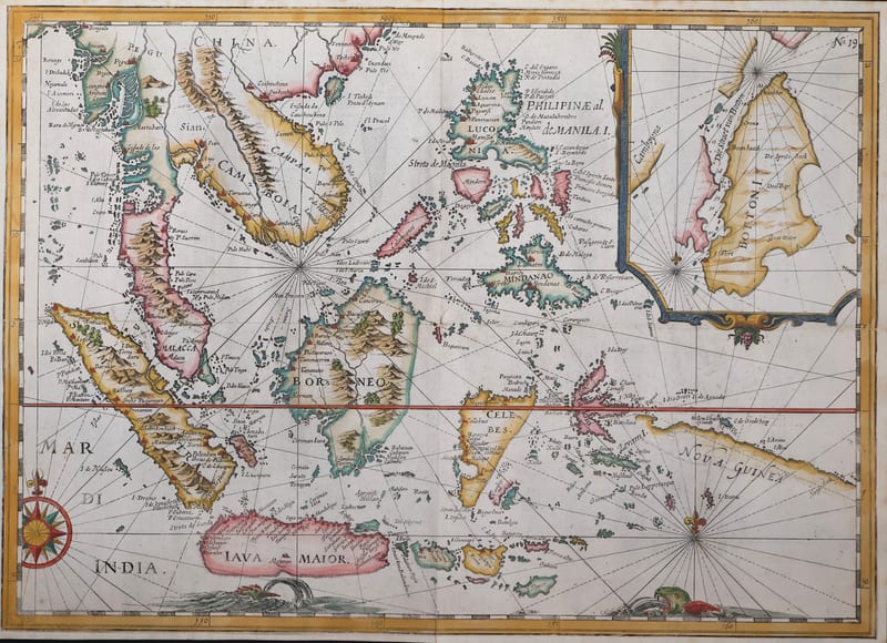 The East Indies from Malacca and Sumatra to New Guinea, with an inset of the island of Buton (Oost ende West-Indische Spiegel, plate 19)