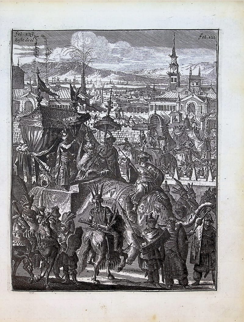 The King of Arakan riding out in state (de Wouter Schouten, Oost-Indische Voyagie)
