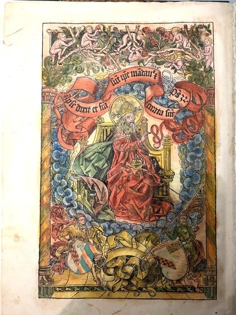 Liber Chronicarum (the Nuremberg Chronicle): the Creation of the World, the seven opening leaves in contemporary colour