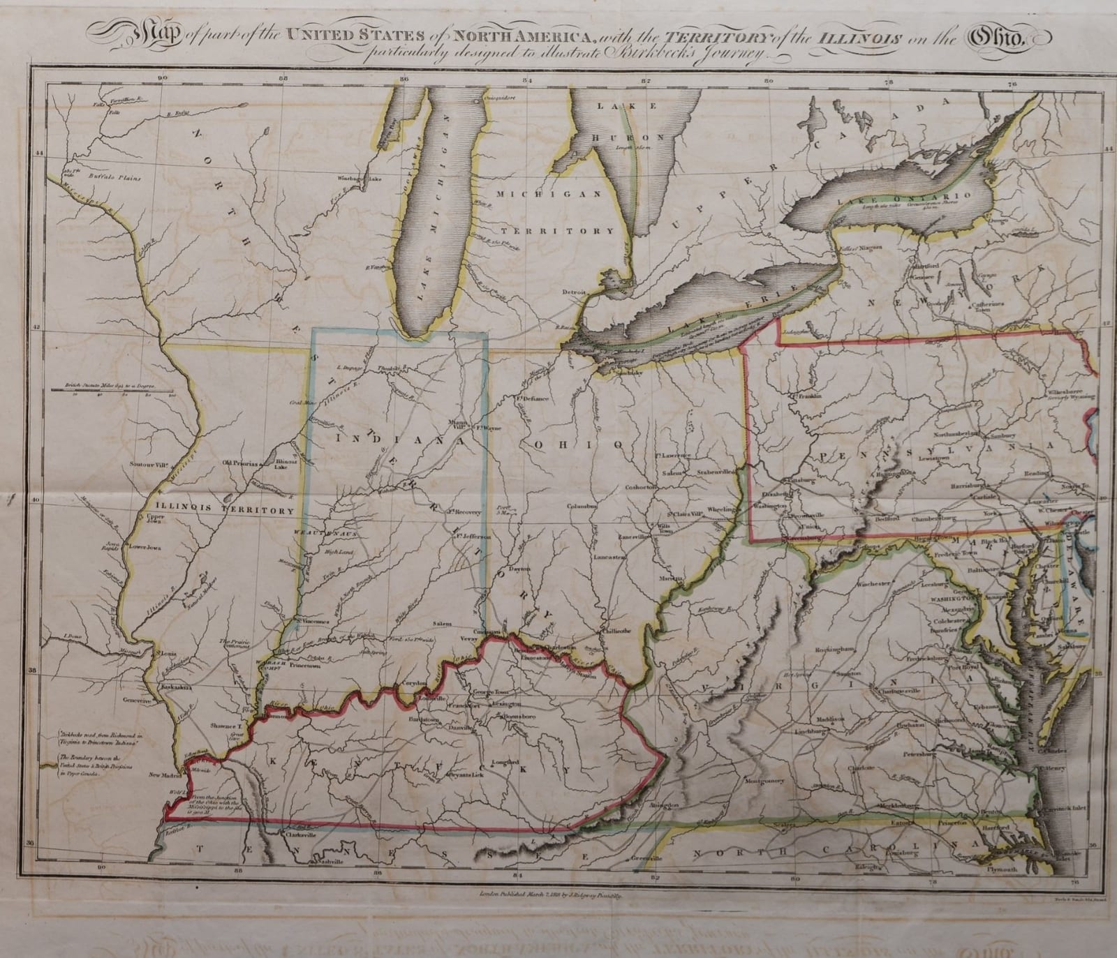 Map of part of the United States of North America, with the Territory of the Illinois on the Ohio, particularly designed to illustrate Birkbeck's Journey